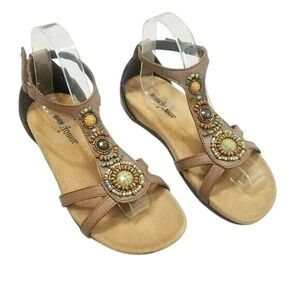 Minnetonka Beaded Leather‎ T Strap Gladiator Sandals Size 7 Boho Ankle Strap